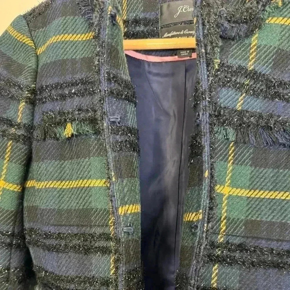 J. Crew Lady Jacket Tweed Blazer Black Watch Plaid 0 Party Festive Holiday Dress - Picture 11 of 16